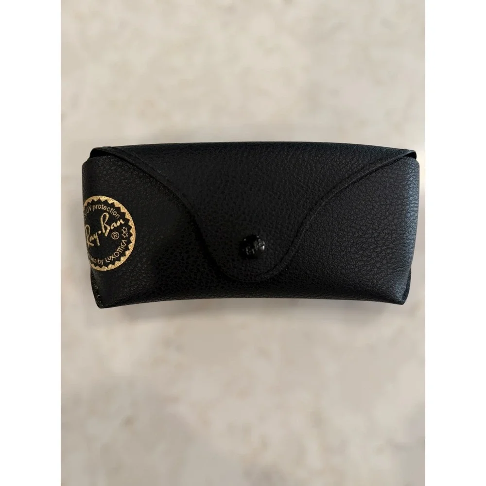 Ray-Ban Black Pebbled Leather Sunglasses Case Gold Logo‎ Snap Closure Luxottica